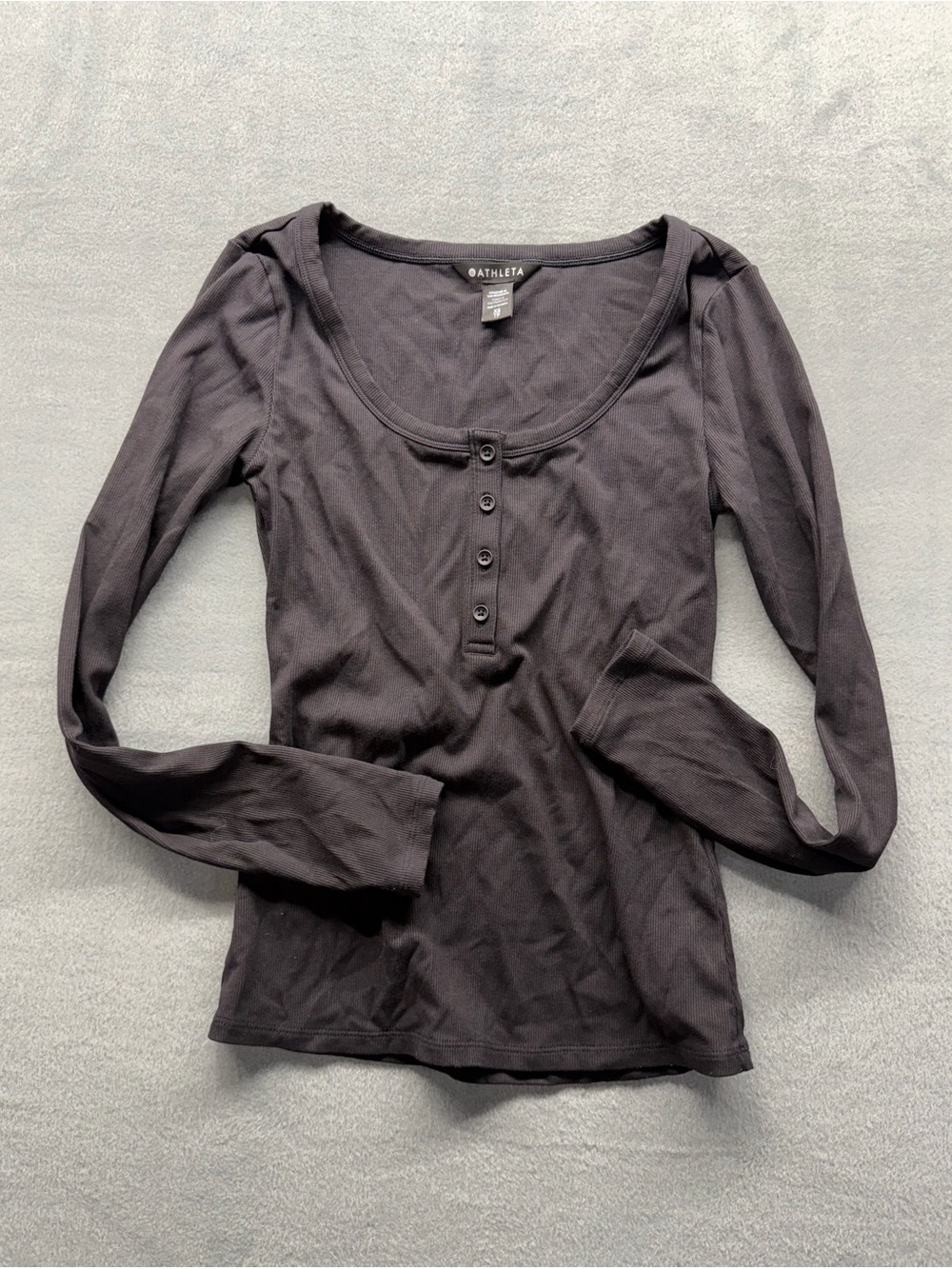Athleta Women's XS Long Sleeve Henley Ribbed Top - Black